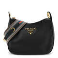 Prada Vitello Phenix Zippered Messenger Hobo Black