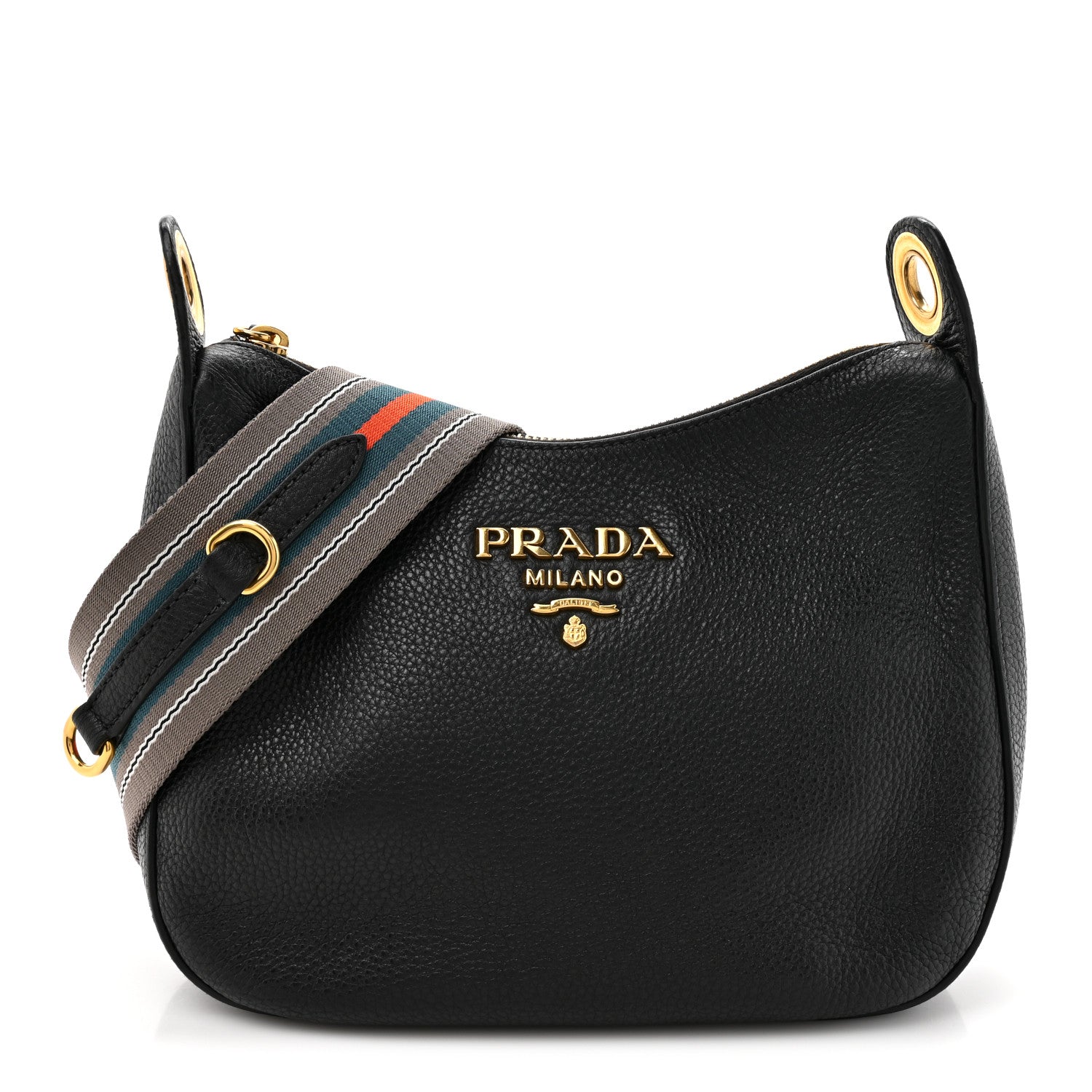 Prada Vitello Phenix Zippered Messenger Hobo Black