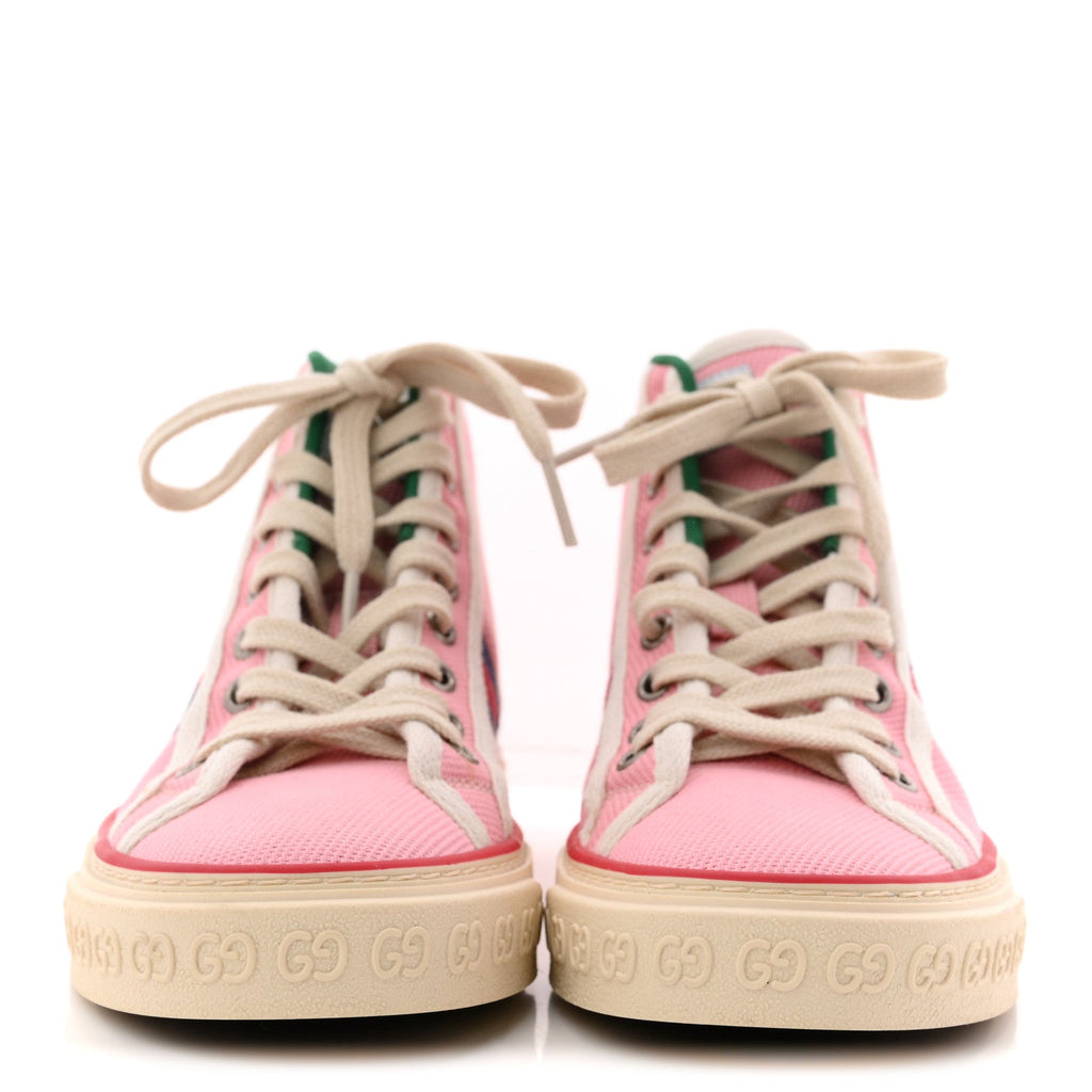 Gucci Canvas Web Womens 1977 Tennis High Top Sneakers 36 Wild Rose Mystic White
