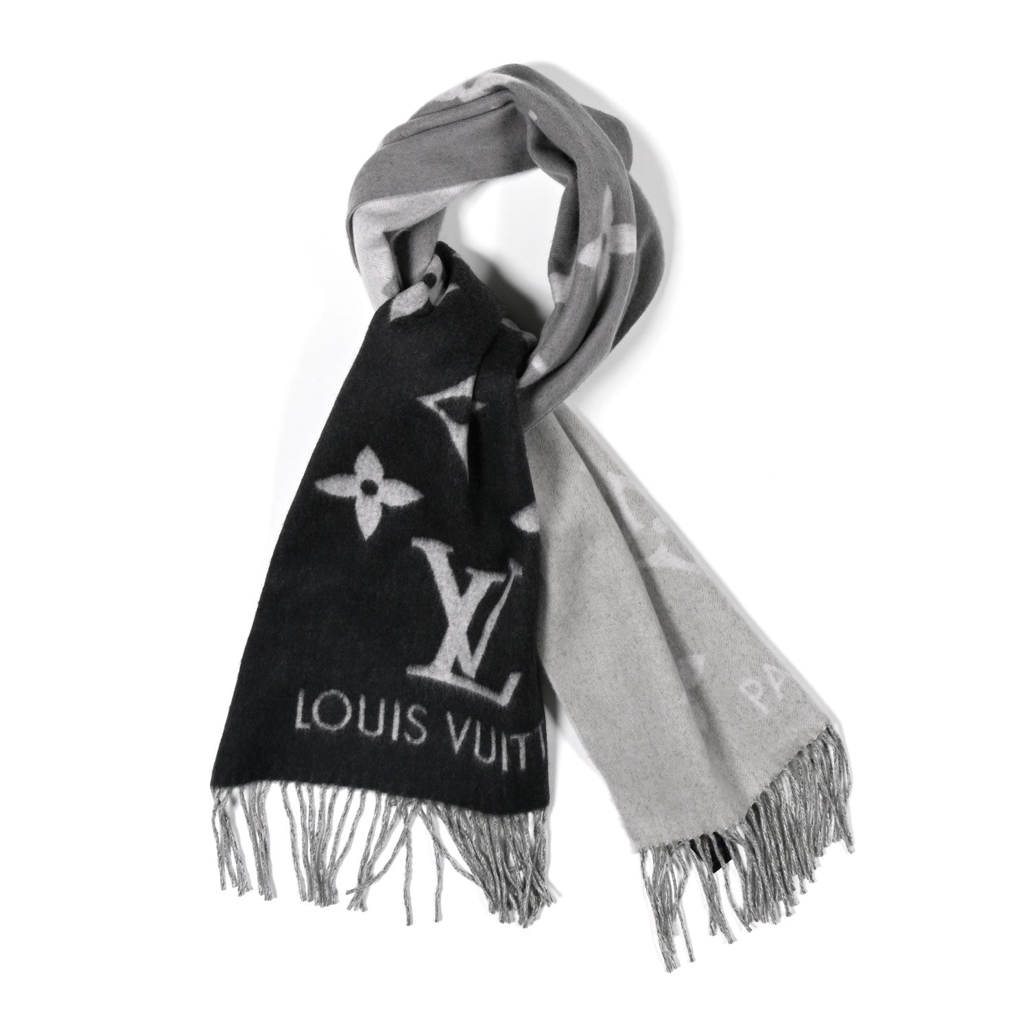 Louis Vuitton Cashmere Monogram Gradient Reykjavik Scarf Grey
