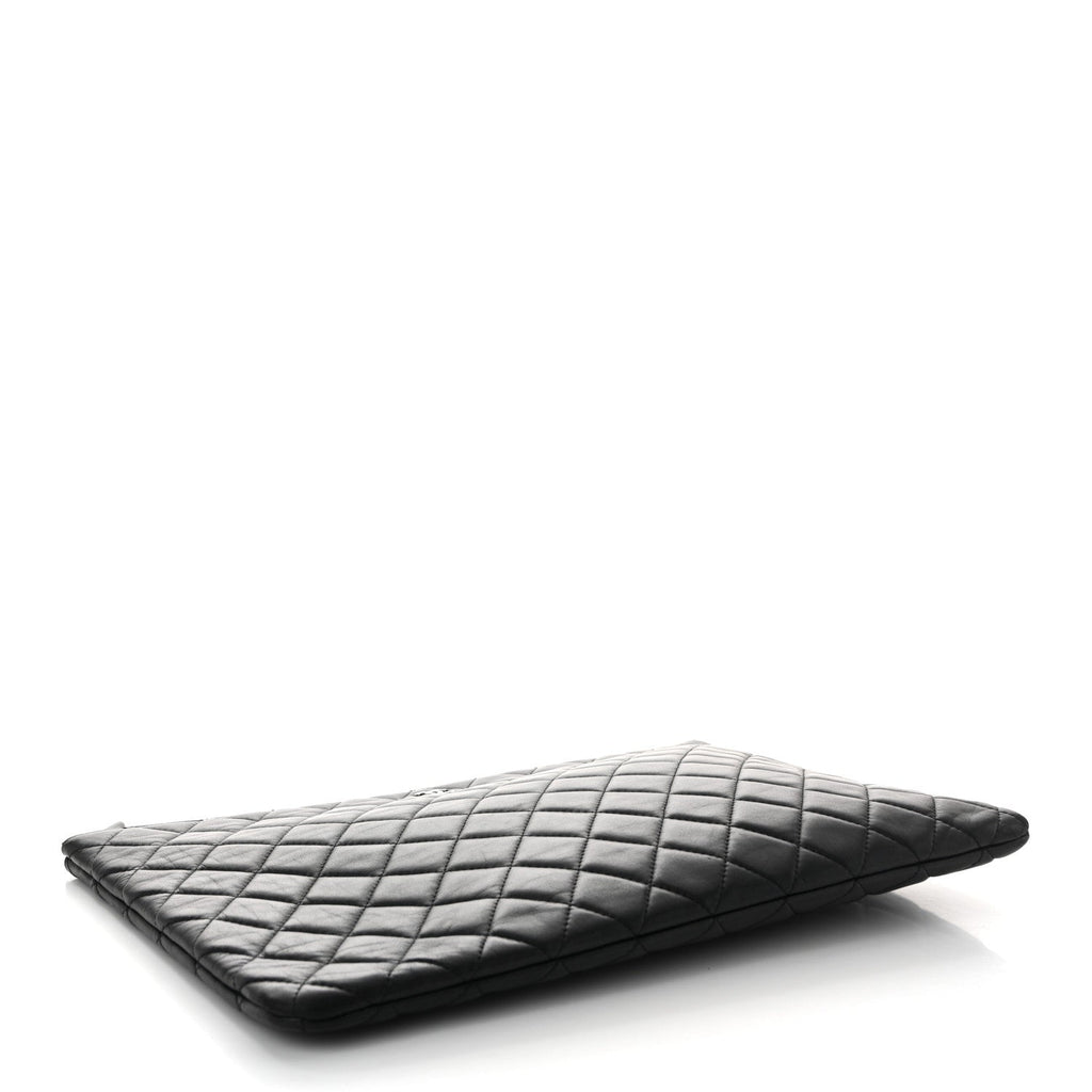 Lambskin Quilted Large Cosmetic Case Black