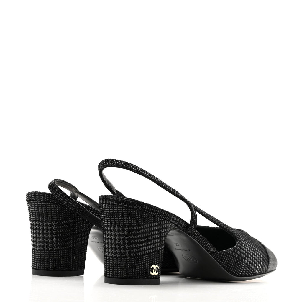Chanel Suede Kidskin Cap Toe CC Slingback Pumps 39 Black