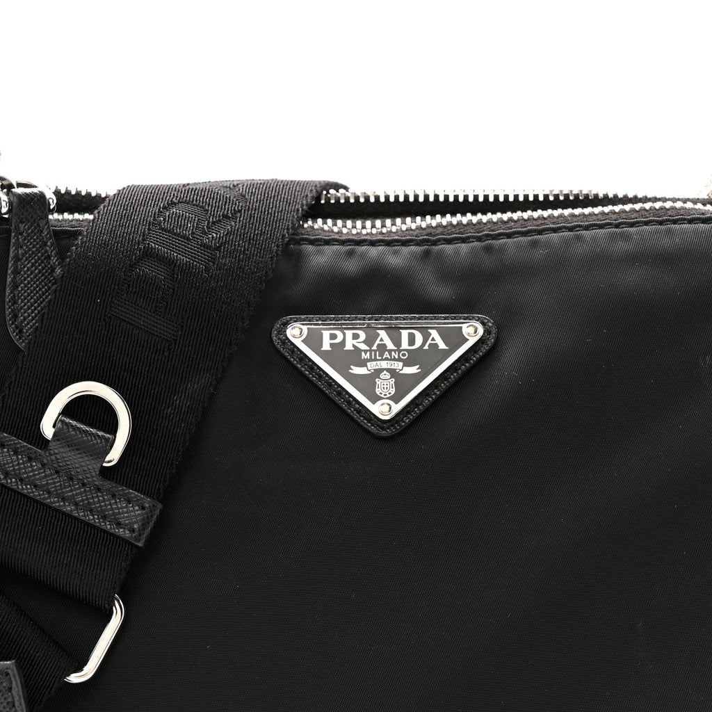 Prada Re-Nylon Saffiano Re-Edition 2000 Double Zip Crossbody Bag Black