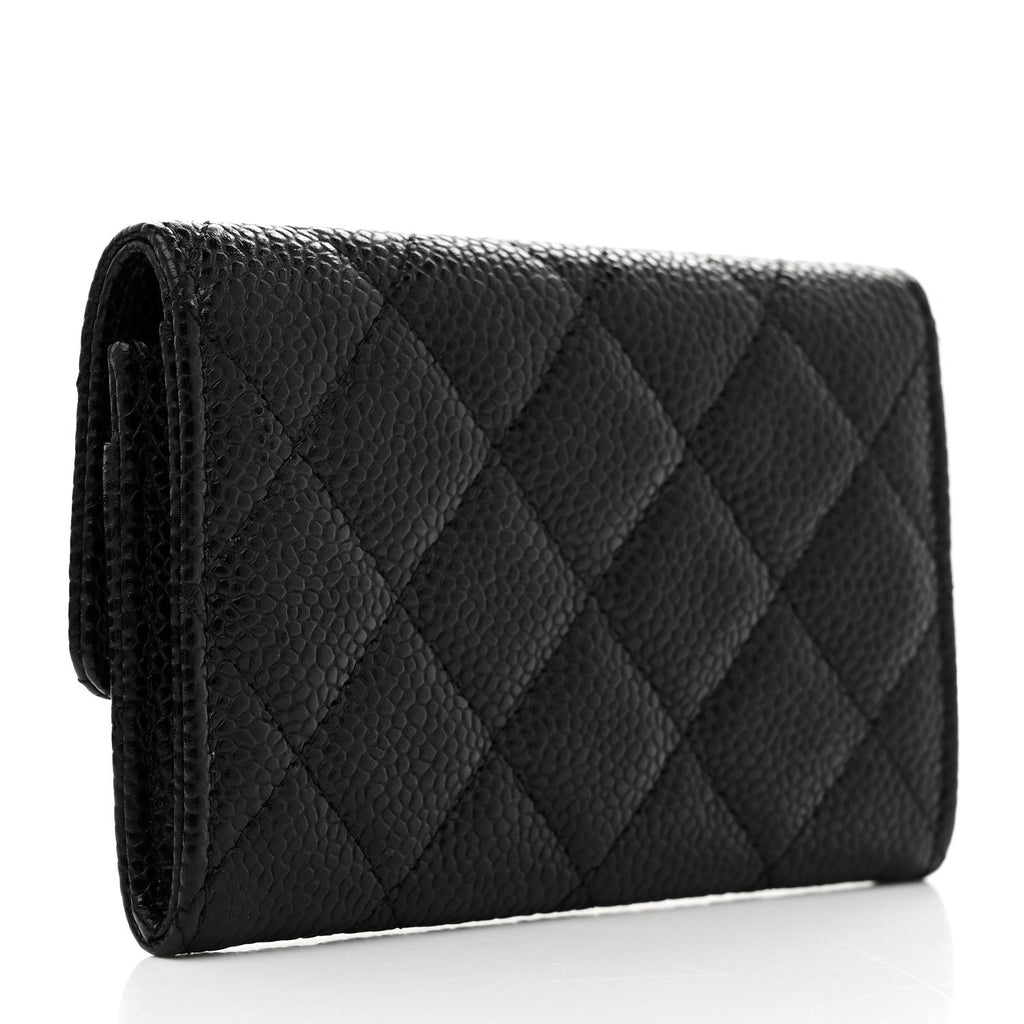 Caviar Quilted Flap Card Holder Black