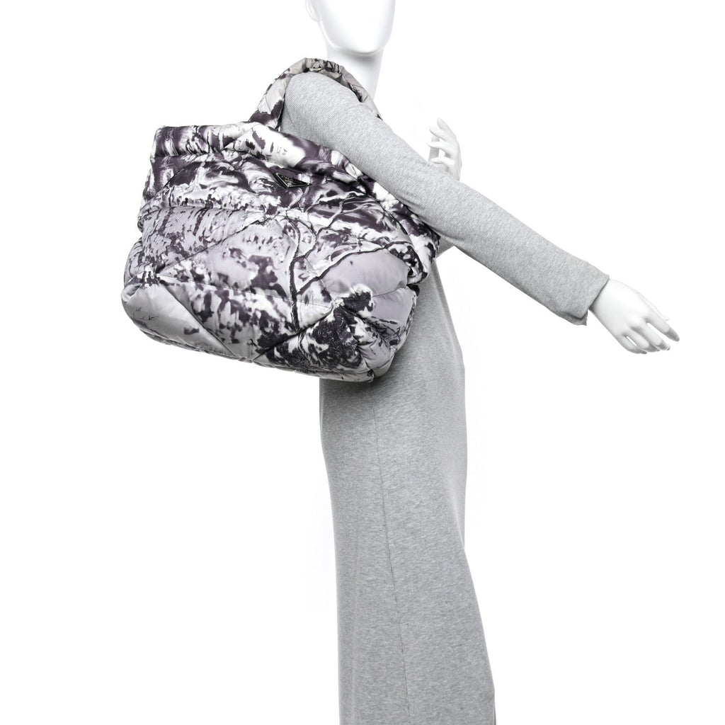 Prada Re-Nylon Padded Printed Medium Tote Bag Black White