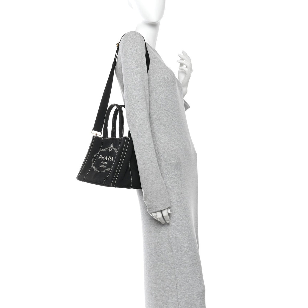 Prada Canapa Small Logo Tote Black Talco