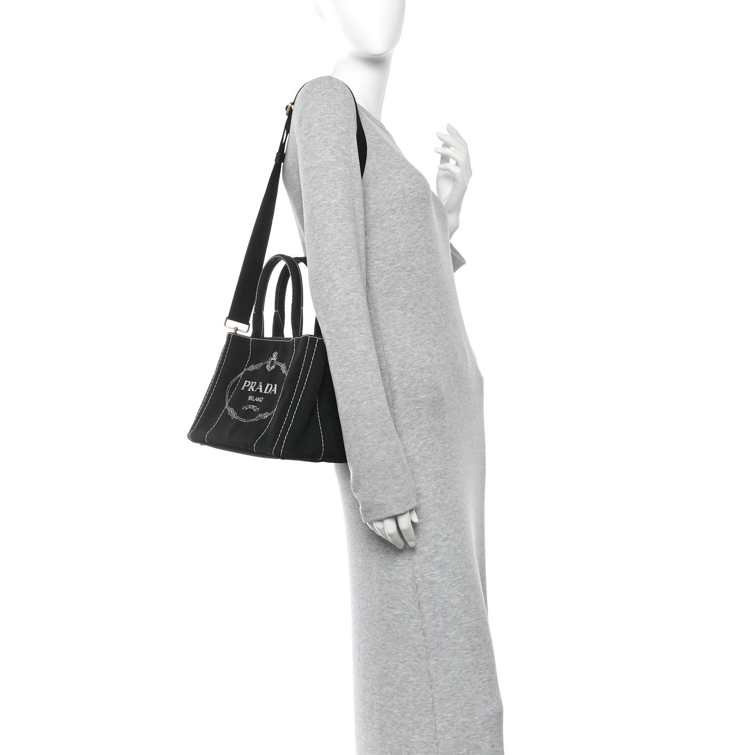 Prada Canapa Small Logo Tote Black Talco