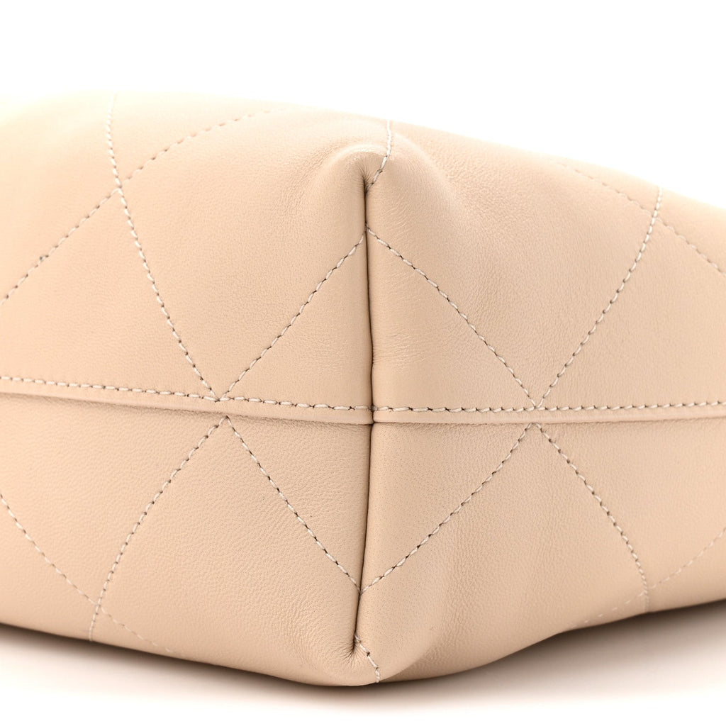 Chanel Shiny Lambskin Quilted Small Hobo Beige
