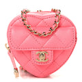 Chanel Lambskin Quilted CC In Love Heart Coin Purse With Chain  Pink