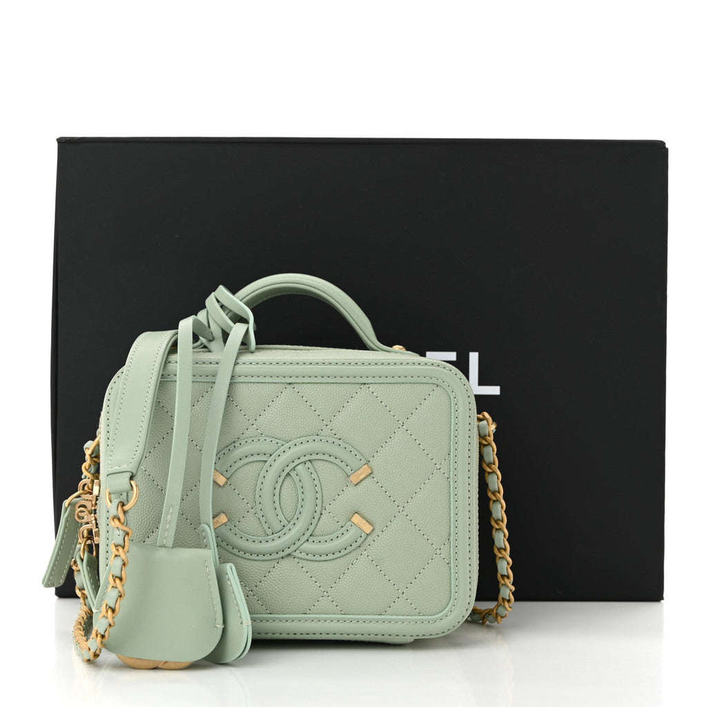 Chanel Caviar Quilted Small CC Filigree Vanity Case Mint
