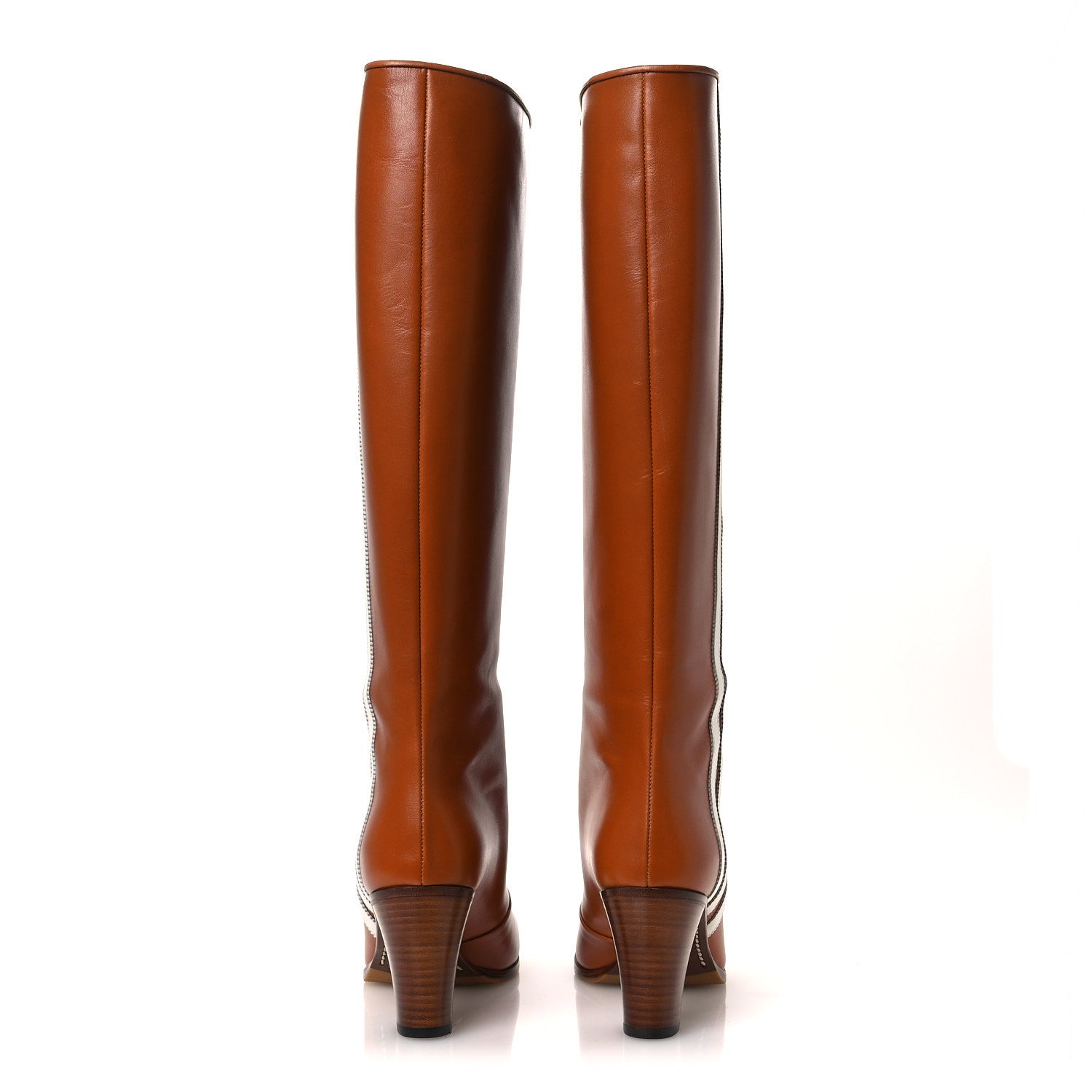 Gucci X ADIDAS Calfskin Elizabeth Knee Boots 38.5 Royal Cognac Great White