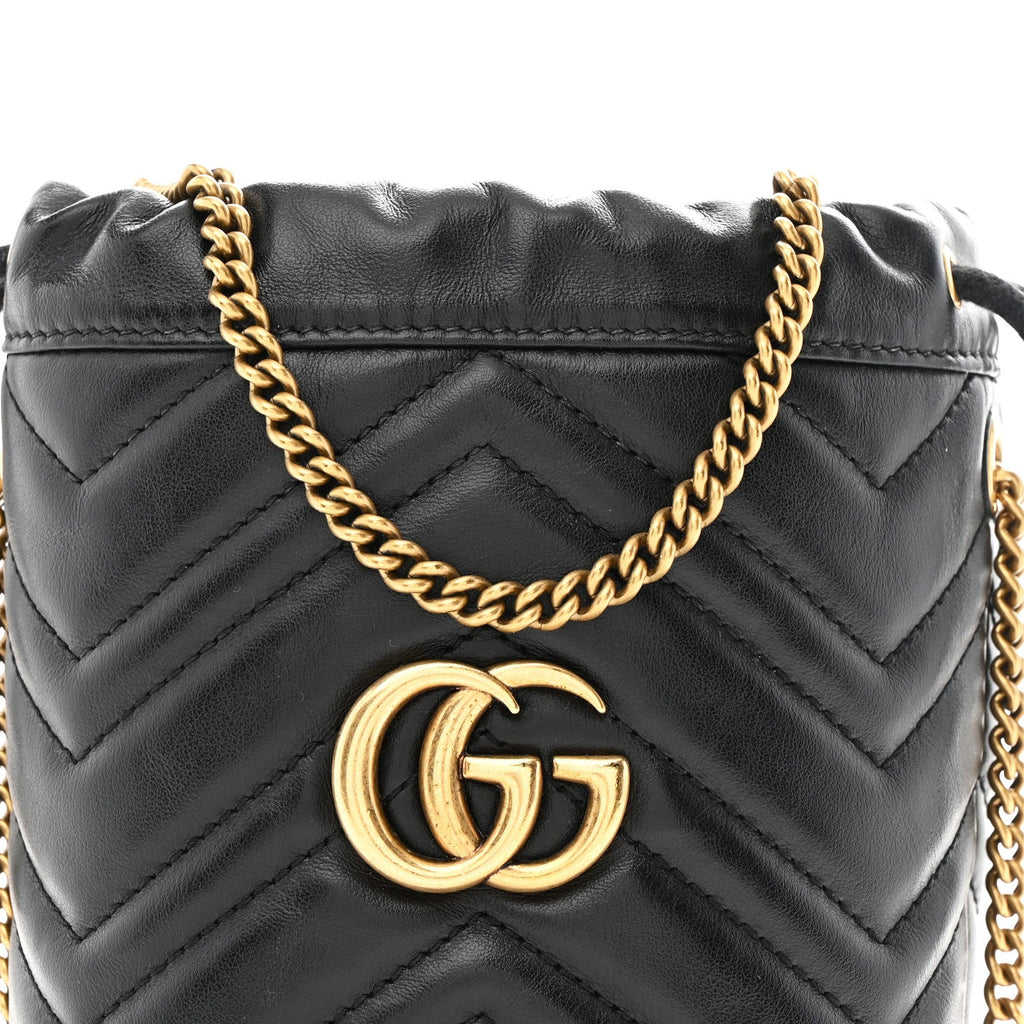 Gucci Calfskin Matelasse Mini GG Marmont 2.0 Bucket Bag Black