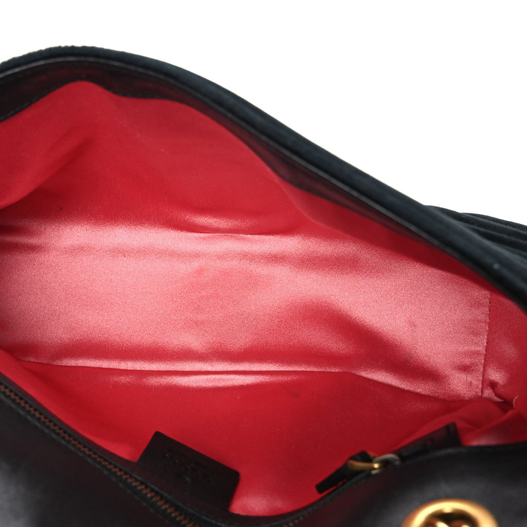 Gucci Velvet Matelasse Small GG Marmont Shoulder Bag Black