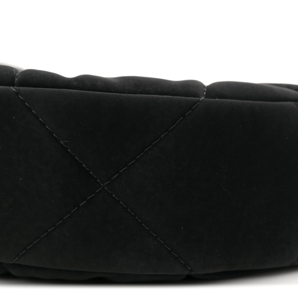 Chanel Velvet Effect Nylon Shiny Crumpled Calfskin Coco Neige Quilted Clutch With Chain Black