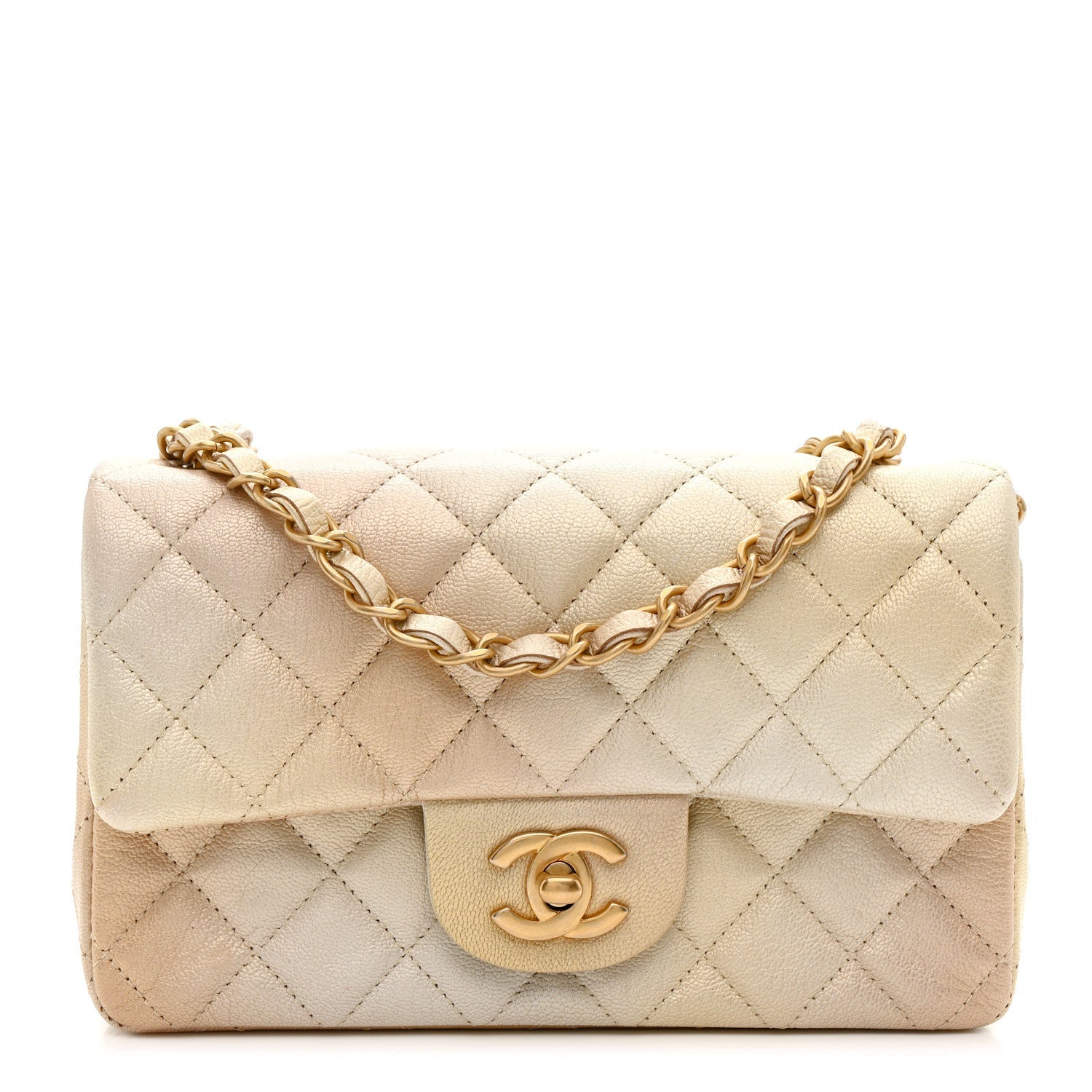 Chanel Metallic Goatskin Quilted Mini Rectangular Flap Gold