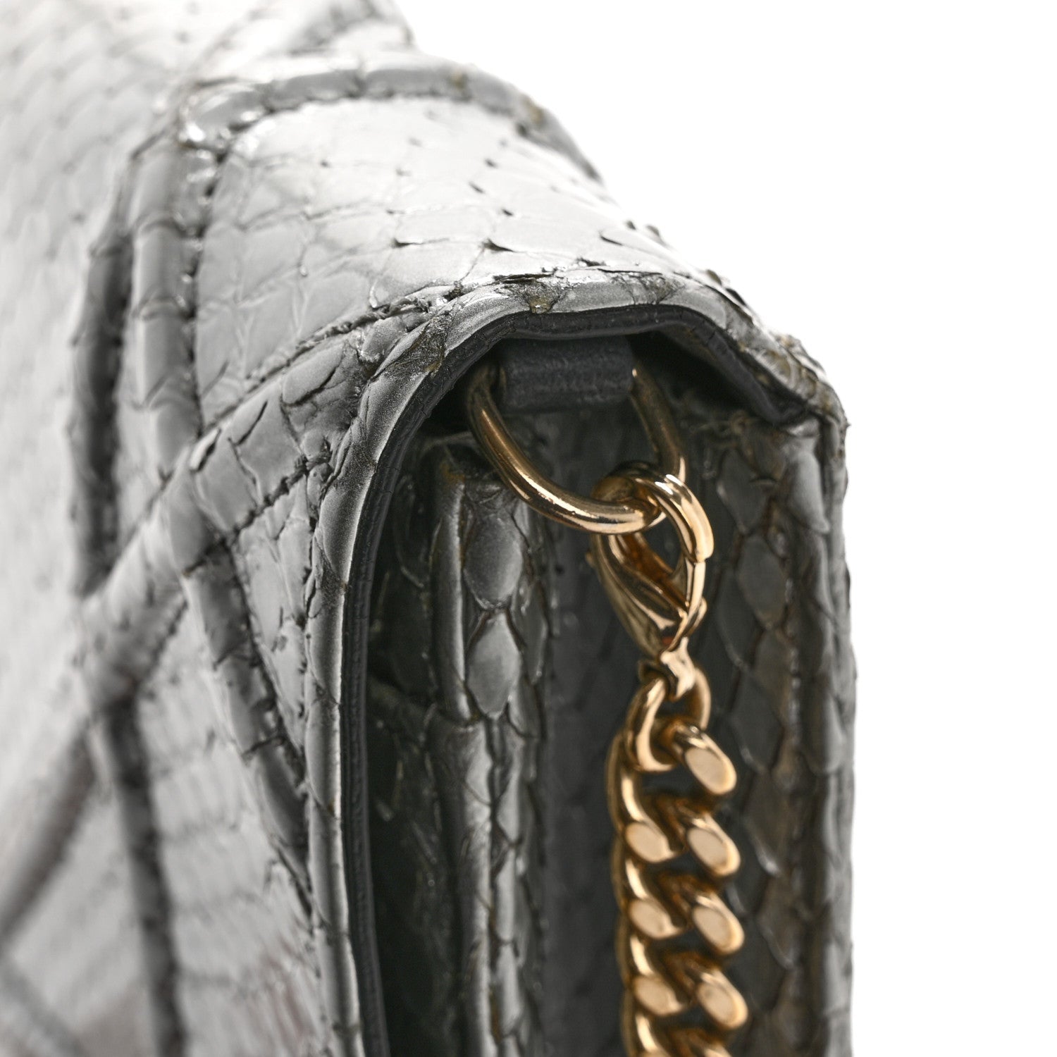 Christian Dior Snakeskin Diorama Wallet on Chain Pouch Silver