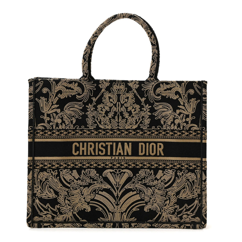 Christian Dior Canvas Embroidered Large Ornamental Cornely Effect Book Tote Black Beige