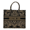 Christian Dior Canvas Embroidered Large Ornamental Cornely Effect Book Tote Black Beige