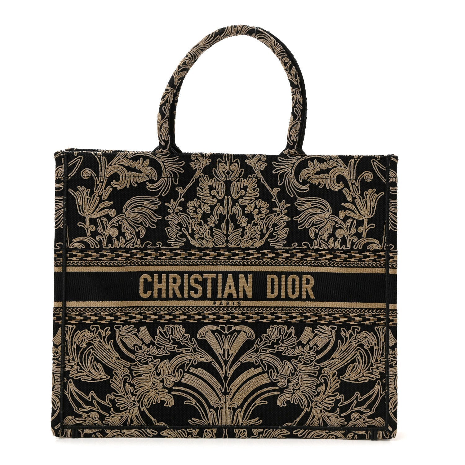 Christian Dior Canvas Embroidered Large Ornamental Cornely Effect Book Tote Black Beige