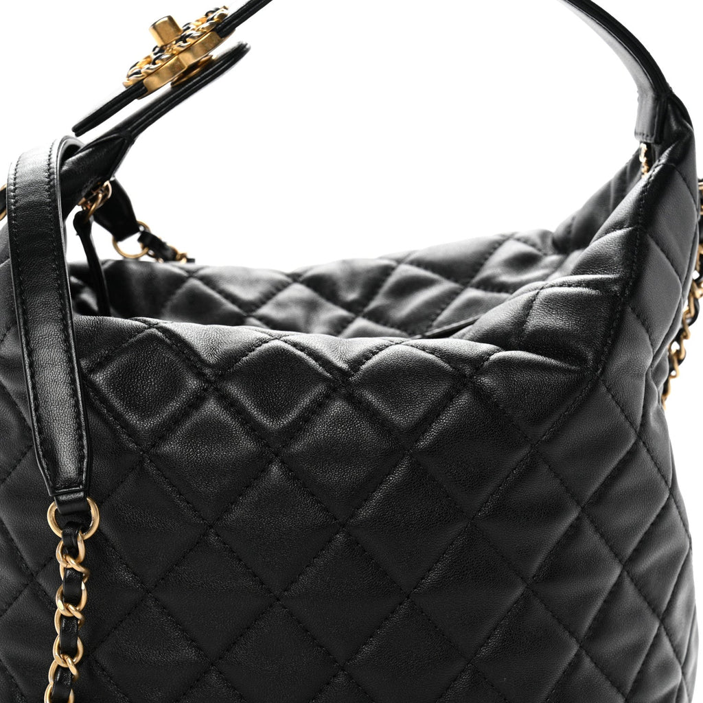 Chanel Lambskin Quilted Large Perfect Meeting Hobo Black