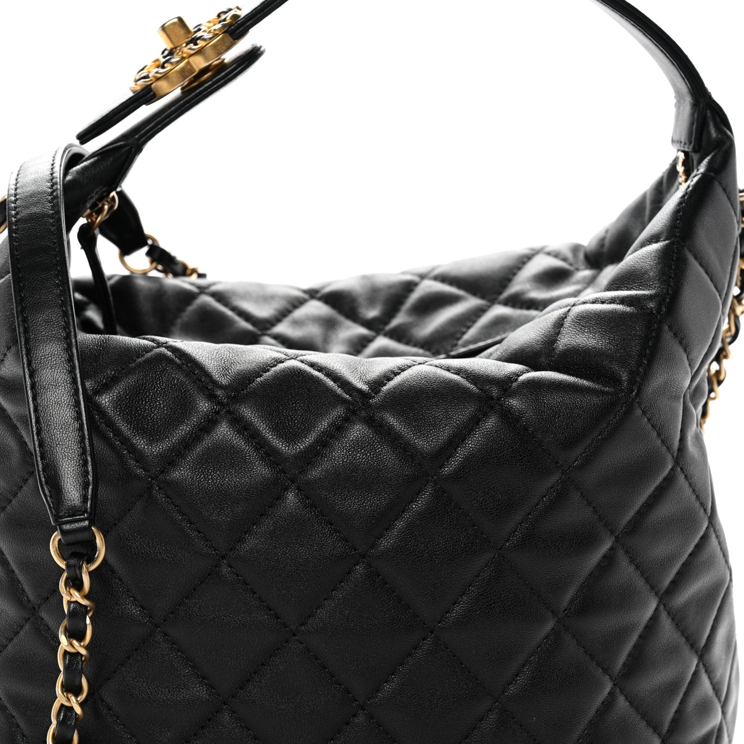 Chanel Lambskin Quilted Large Perfect Meeting Hobo Black