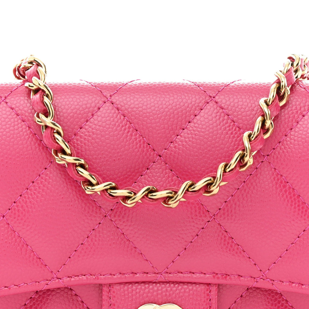 Chanel Caviar Quilted Flap Phone Holder With Chain Pink