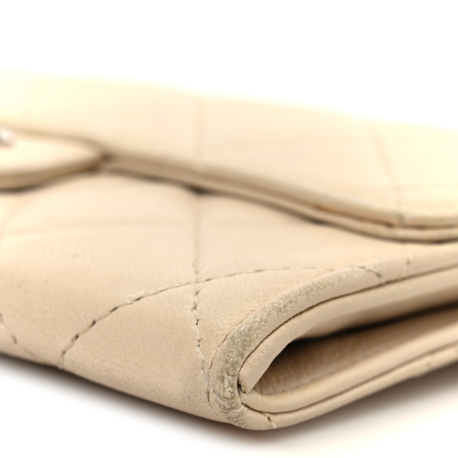 Lambskin Quilted Small Flap Wallet Light Beige
