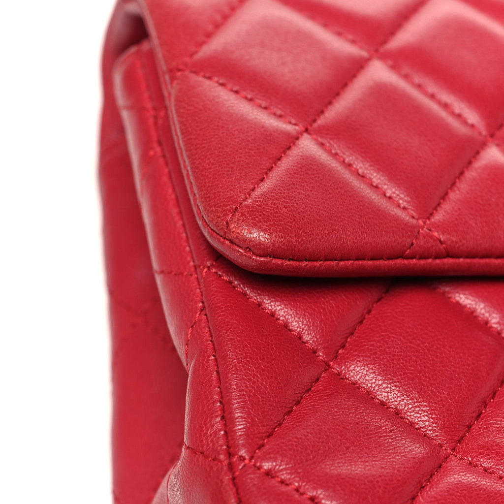 Chanel Lambskin Quilted Mini Rectangular Flap Dark Pink