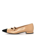 Lambskin Grosgrain Pointed Toe CC Ballet Flats 39 Beige Black