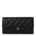 Caviar Quilted Large Gusset Flap Wallet Black
