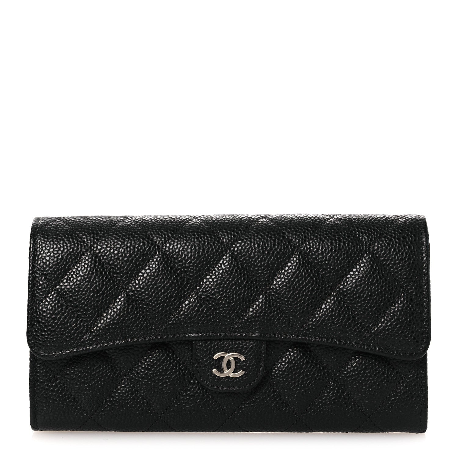 Caviar Quilted Large Gusset Flap Wallet Black