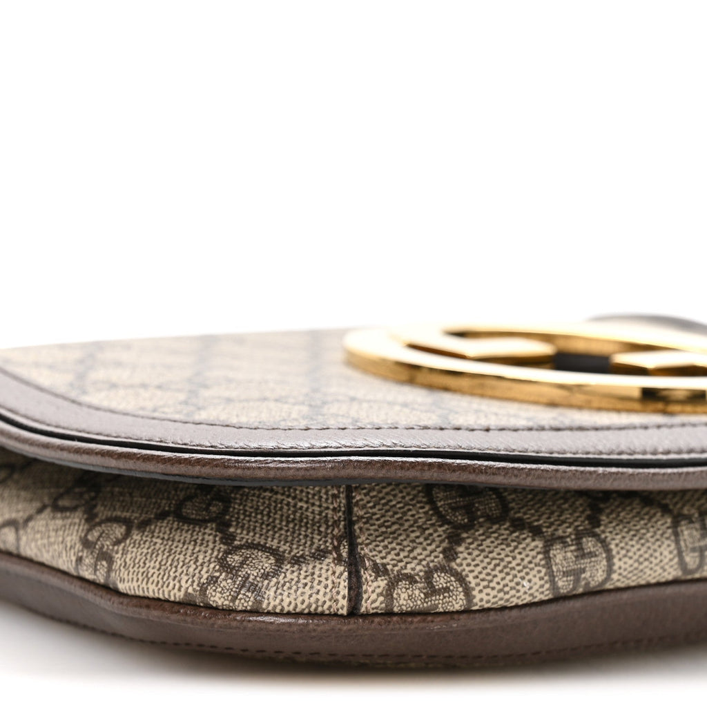 Gucci GG Supreme Monogram Textured Dollar Calfskin Blondie Chain Shoulder Flap Bag Beige Ebony New Acero