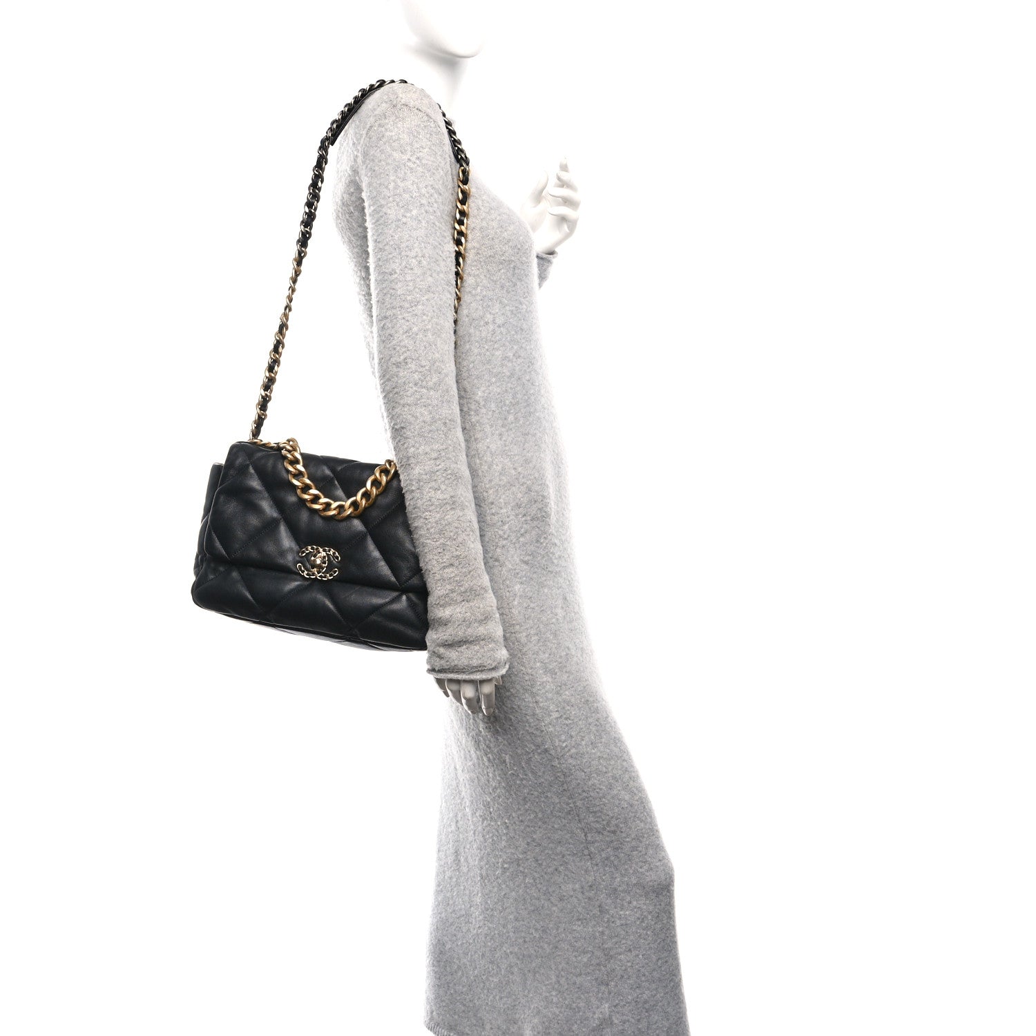 Chanel Lambskin Quilted Large Chanel 19 Flap Black