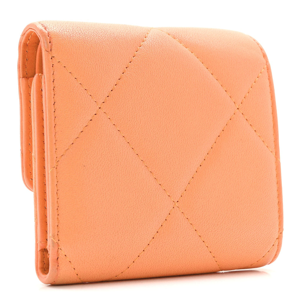Goatskin Quilted Small Chanel 19 Flap Wallet Orange