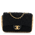 Chanel Tweed Quilted Mini Side Pearl Flap Bag Black