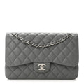 Chanel Caviar Quilted Jumbo Double Flap Grey
