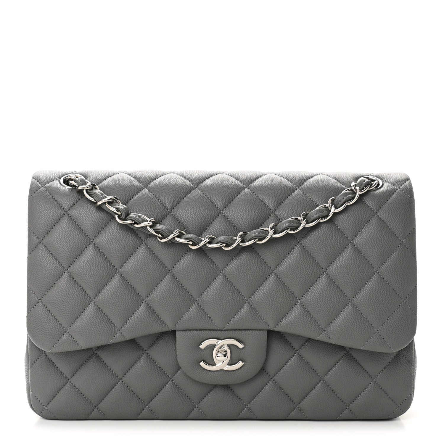 Chanel Caviar Quilted Jumbo Double Flap Grey