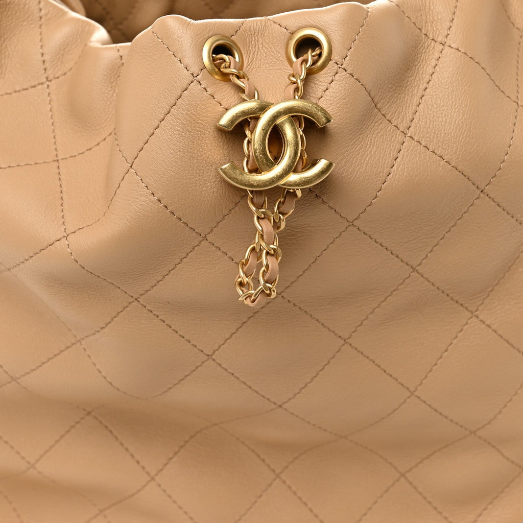 Chanel Calfskin Quilted Small Maxi Hobo Beige