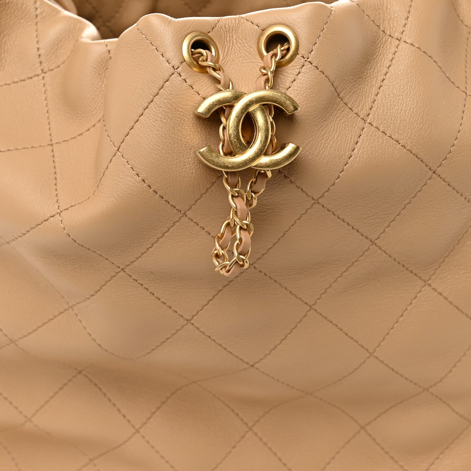 Chanel Calfskin Quilted Small Maxi Hobo Beige