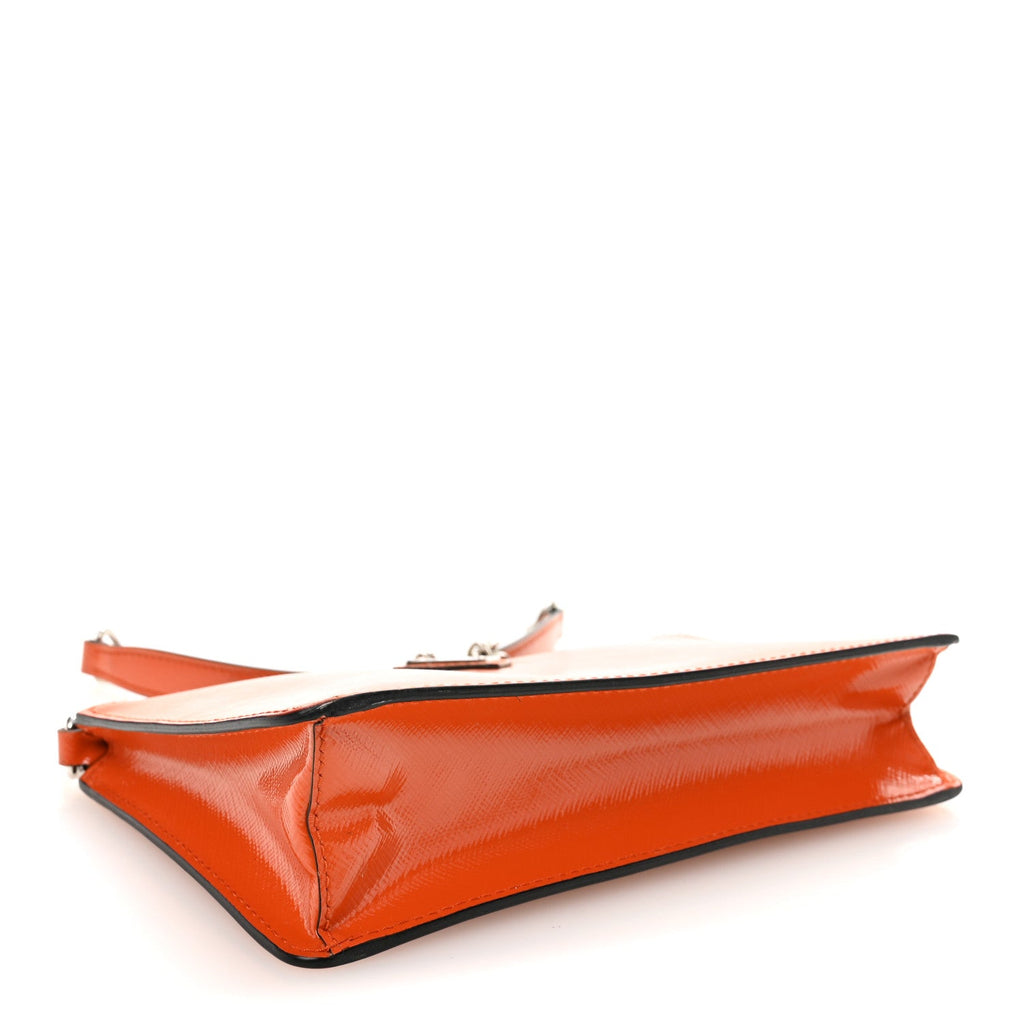 Prada Saffiano Vernice Chain Crossbody Bag Papaya