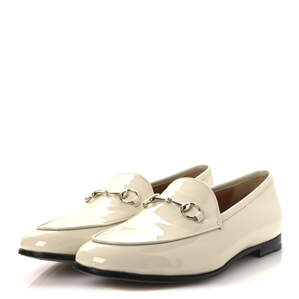Gucci Patent Womens Jordaan Loafers 39.5 New Ivory