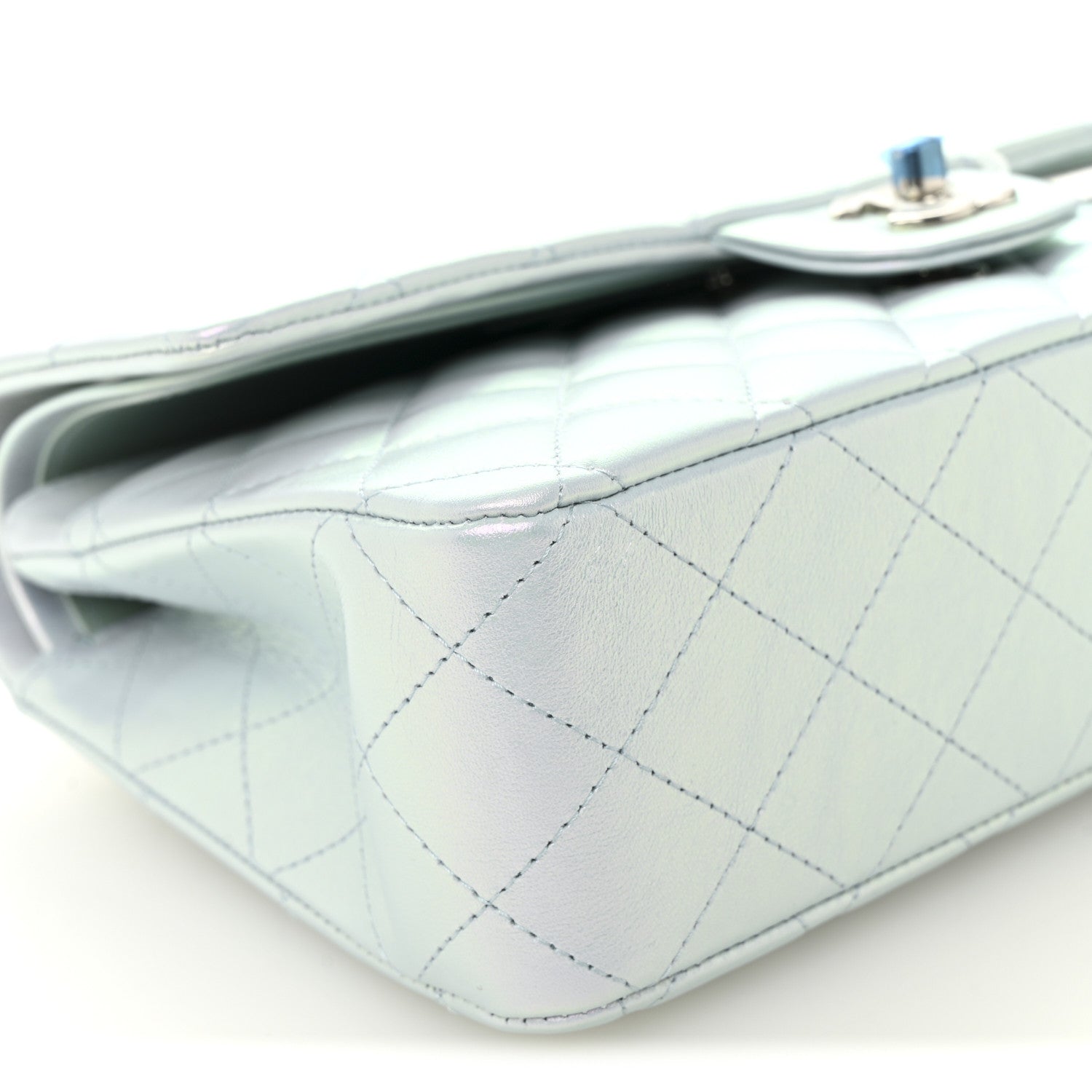 Chanel Iridescent Calfskin Quilted Medium Double Flap Light Blue