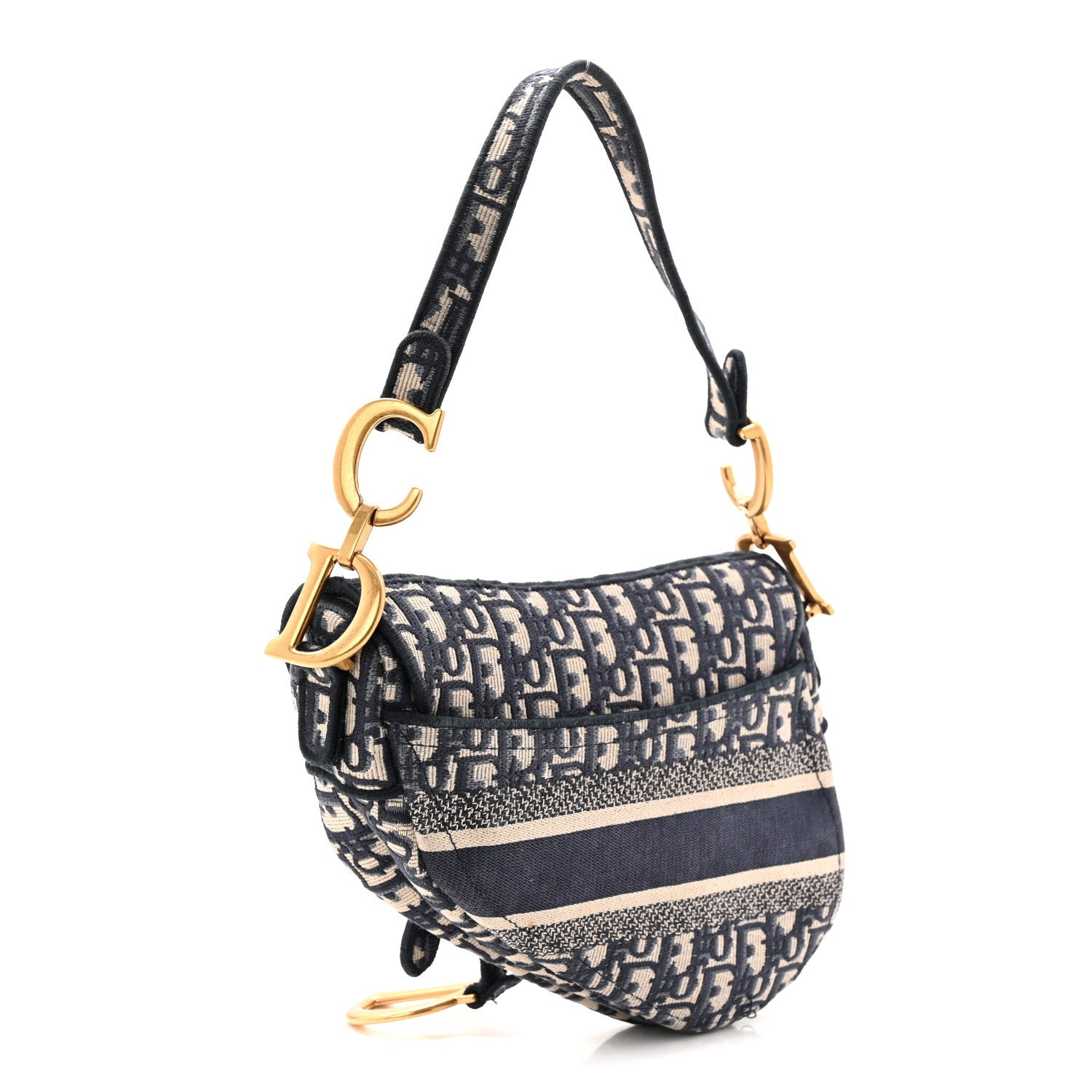 Christian Dior Oblique Embroidered Saddle Bag Blue