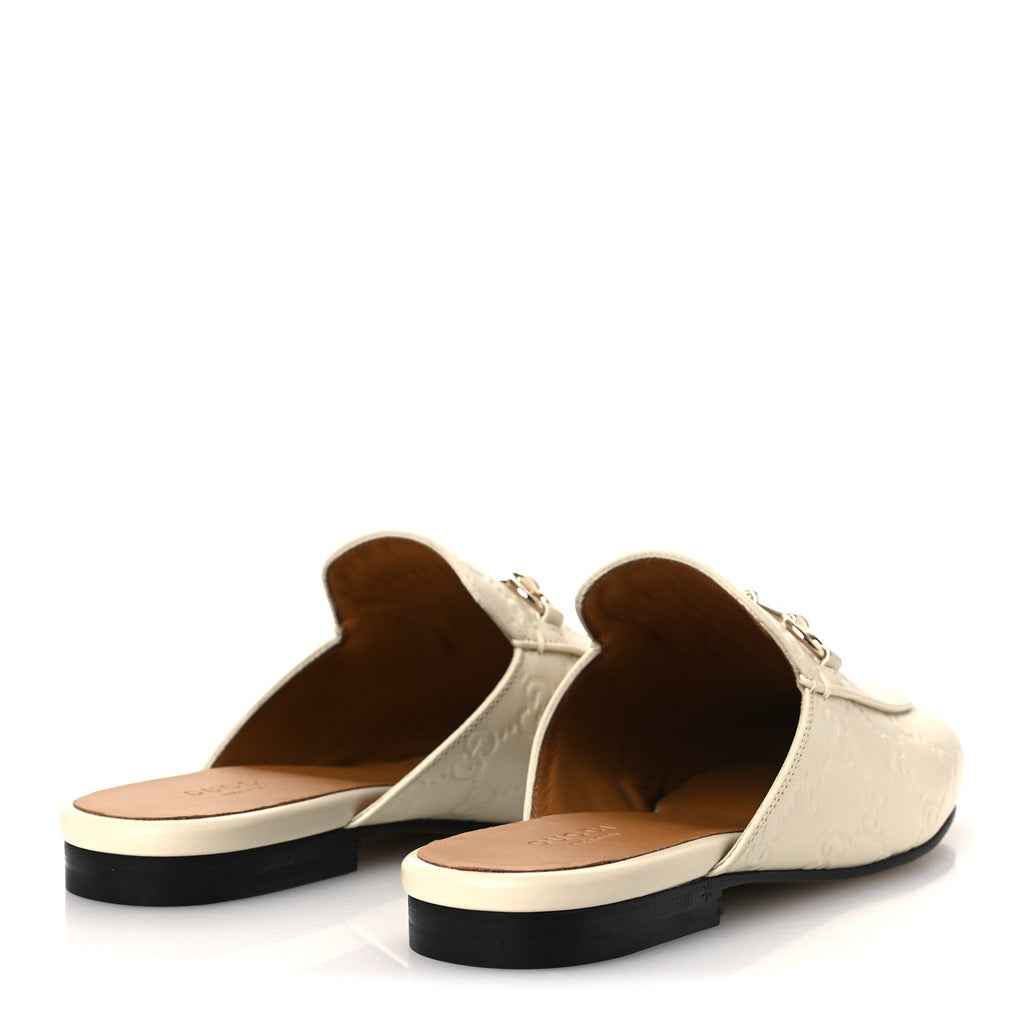 Gucci Glamour Calfskin Guccissima Womens Princetown Slippers 37 New Ivoire