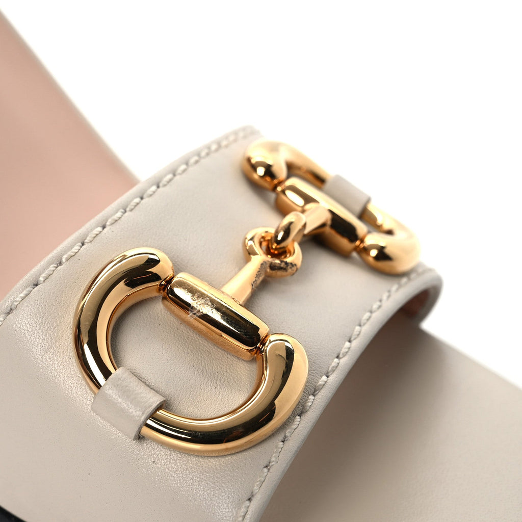 Gucci Nappa Horsebit Cross Strap 95mm Sandals 41 Mystic White
