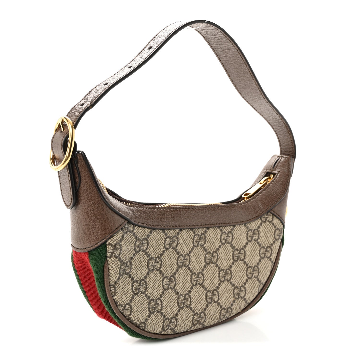 Gucci GG Supreme Monogram Textured Calfskin Web Mini Ophidia Half Moon Hobo Beige Ebony New Acero