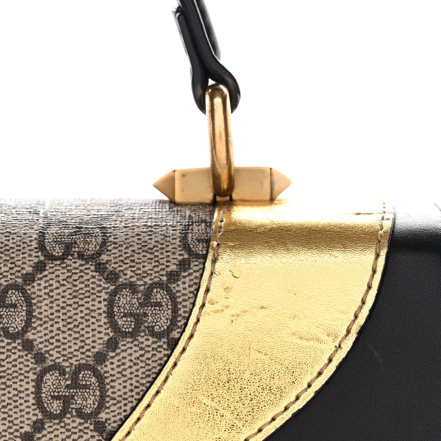Gucci GG Supreme Monogram Small Osiride Top Handle Bag Black Gold