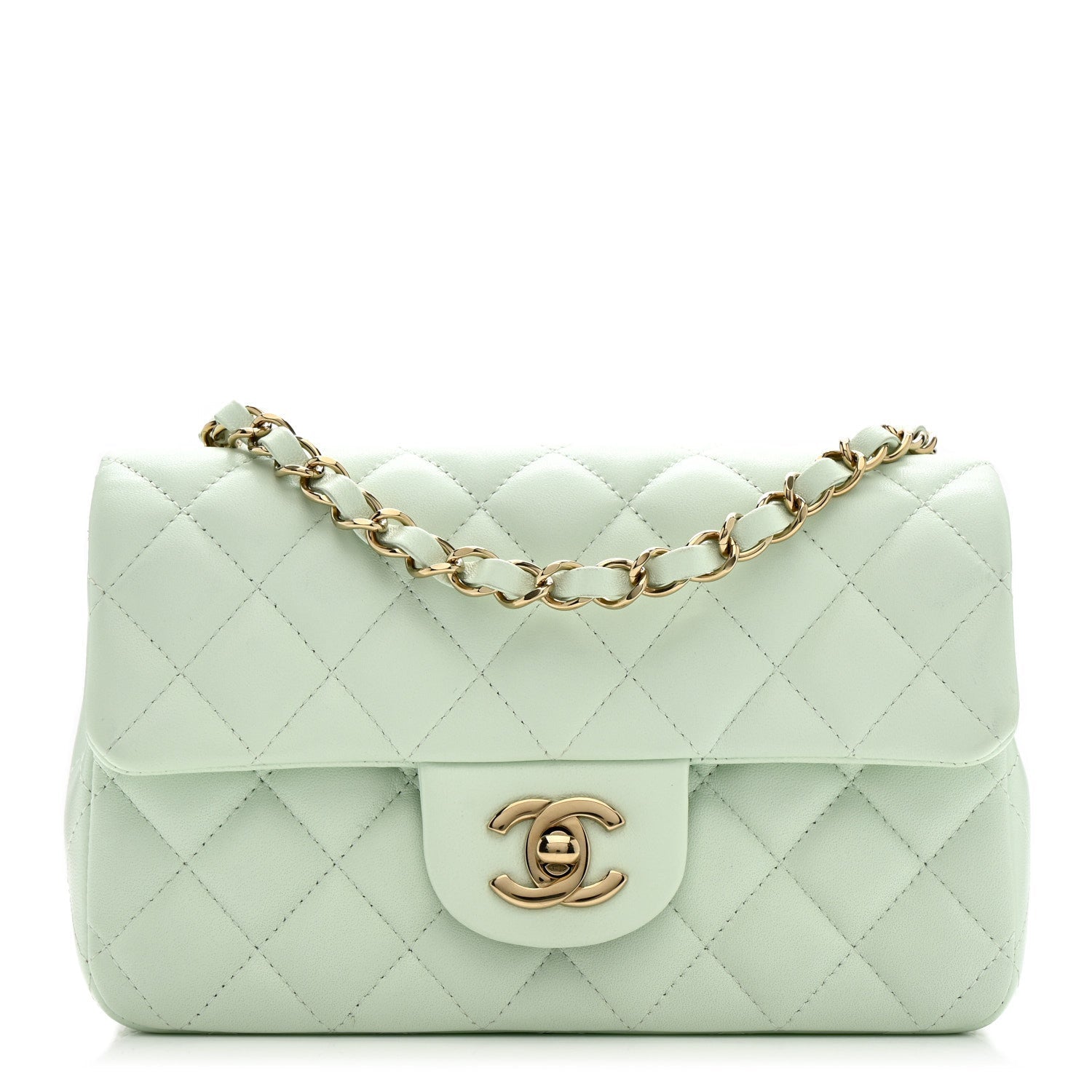 Chanel Lambskin Quilted Mini Rectangular Flap Light Green