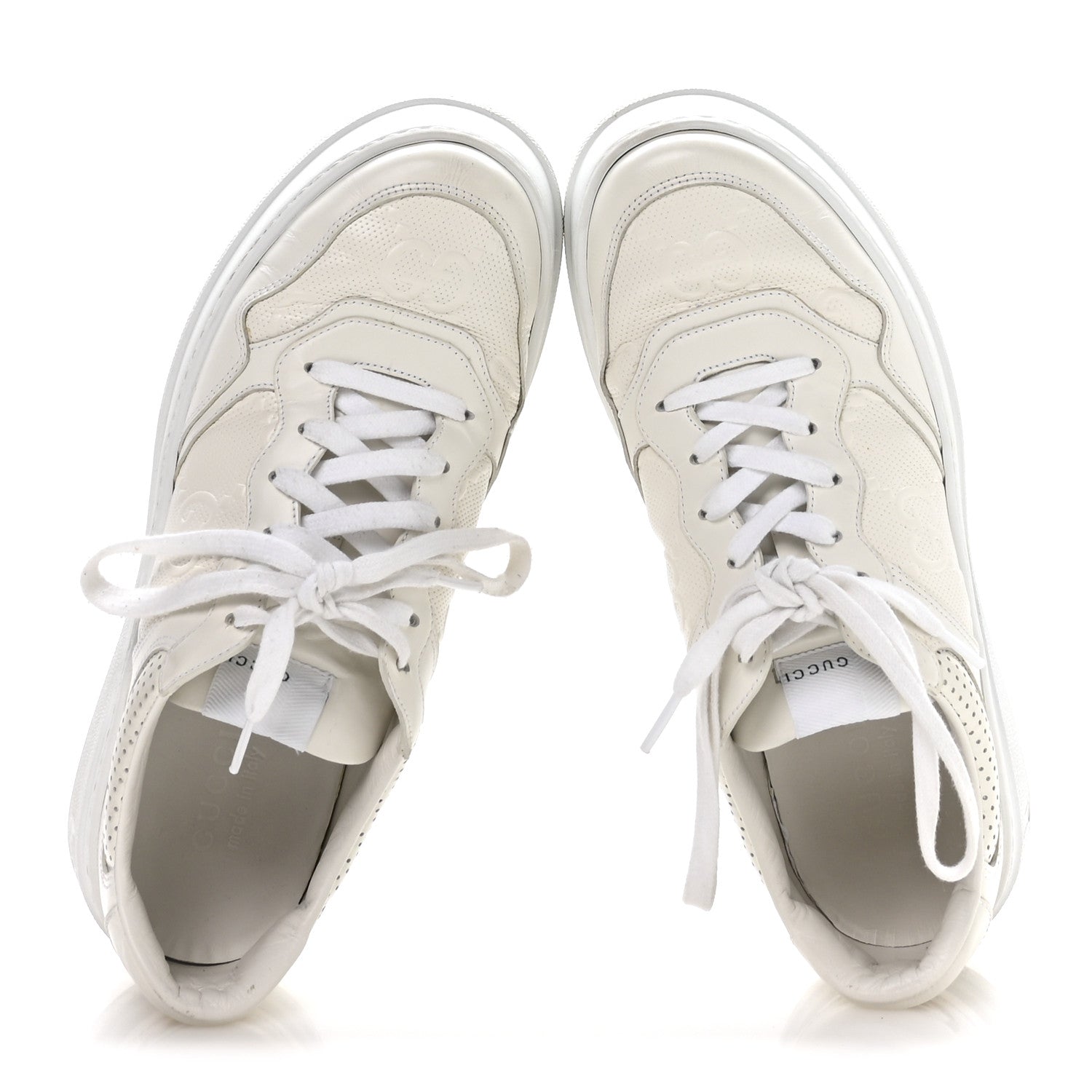 Gucci Calfskin GG Tennis Embossed Perforated Mens Interlocking G 55mm Sneakers 9.5 Great White