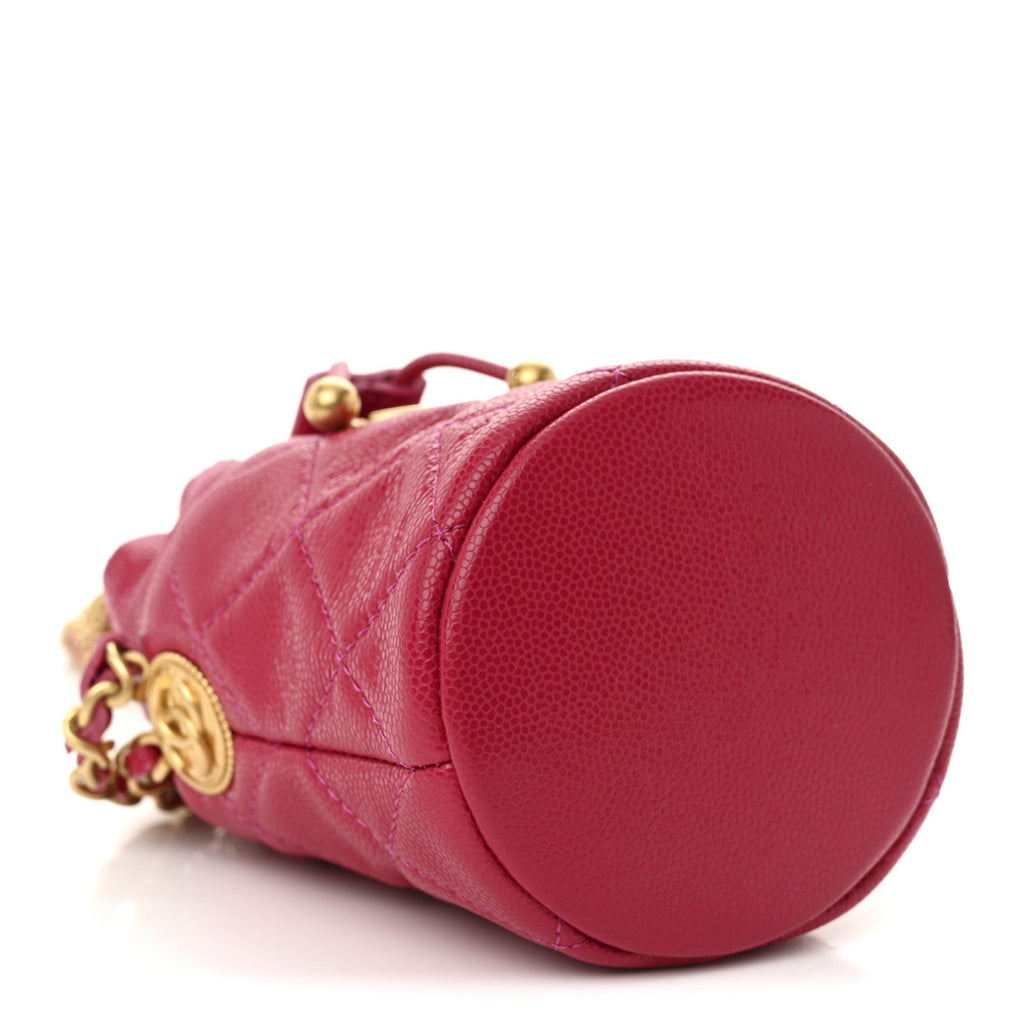 Chanel Caviar Quilted Twist Your Buttons Mini Bucket Bag Fuchsia